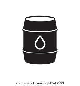 Oil barrel icon. Black Oil barrel silhouette vector illustration isolated on white background.