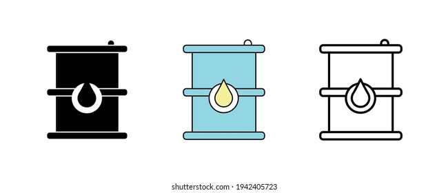 Oil barrel icon design. Oil barrel icon set in silhouette, colorful and linear. Barrel icon line vector illustration isolated on a clean background for your web mobile application logo design.