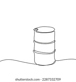 Oil barrel icon hand drawn with single one continuous line. Isolated vector illustration.