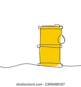 Oil barrel icon hand drawn with single one continuous line. Isolated vector illustration.