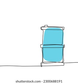 Oil barrel icon hand drawn with single one continuous line. Isolated vector illustration.