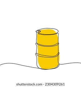 Oil barrel icon hand drawn with single one continuous line. Isolated vector illustration.