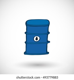 Oil barrel icon. Hand-drawn cartoon gas station icon with round shadow. Vector illustration.