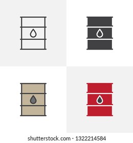 Oil barrel icon. Line, glyph and filled outline colorful version, barrel with oil drop outline and filled vector sign. Symbol, logo illustration. Different style icons set. Vector graphics