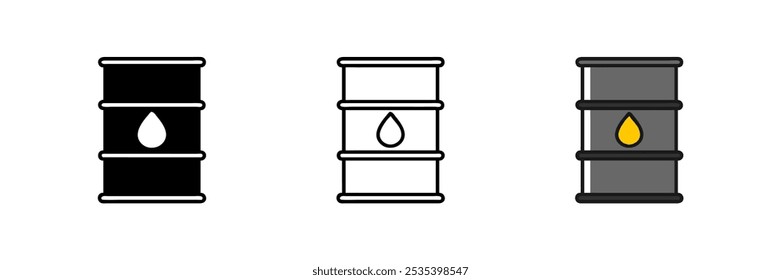 Oil barrel icon on a white background, featuring vector illustrations in a set style. Perfect for energy, industrial, and environmental projects. Simple and clean design for versatile use.