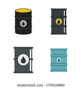 Oil barrel icon set. Flat set of oil barrel vector icons for web design isolated on white background