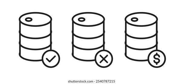 Ícone de barril de óleo definido como vetor. Símbolo industrial do petróleo