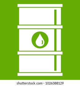 Oil barrel icon white isolated on green background. Vector illustration