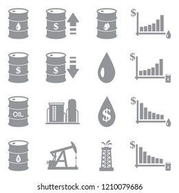 Oil Barrel Icons. Gray Flat Design. Vector Illustration. 