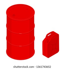 Oil barrel and jerrycan with fuel containers or storage set isolated on white background 