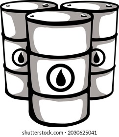 Oil Barrel Leaking. Barrels Of Oil, Black And White Drawing, For Embroidery Or Printing On Fabric