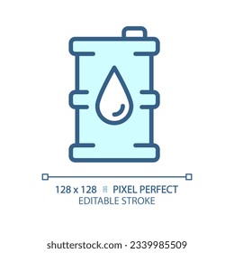 Icono azul claro del barril de petróleo. Recipiente de tambor. Recursos energéticos. Carga masiva. Industria petroquímica. Signo de color RGB. Diseño sencillo. símbolo Web. Línea de contorno. Ilustración plana. Objeto aislado