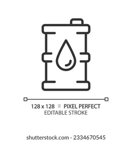 Icono lineal de barril de petróleo. Recipiente de tambor. Recursos energéticos. Carga masiva. Consumo de combustible. Industria petroquímica. Ilustración de línea delgada. Símbolo de contorno. Dibujo del contorno del vector. Trazo editable