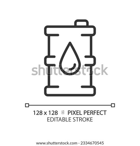 Oil barrel linear icon. Drum container. Energy resource. Bulk cargo. Fuel consumption. Petrochemical industry. Thin line illustration. Contour symbol. Vector outline drawing. Editable stroke