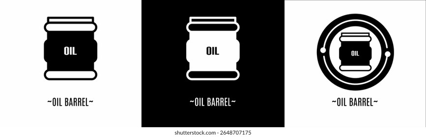 Conjunto de logotipo barril de óleo. Coleção de logotipos em preto e branco. Vetor de estoque.