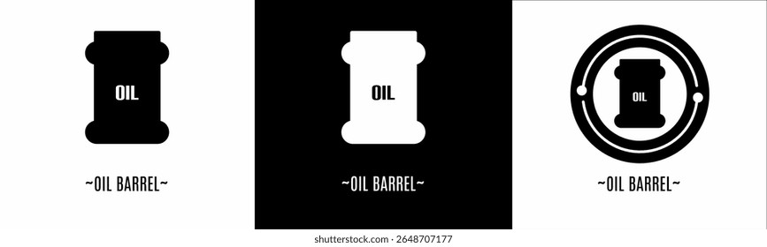 Conjunto de logotipo barril de óleo. Coleção de logotipos em preto e branco. Vetor de estoque.