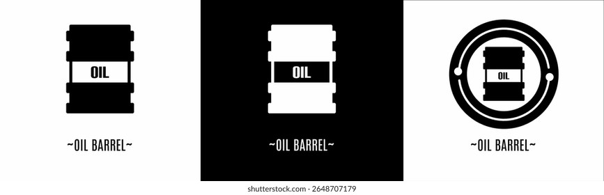 Conjunto de logotipo barril de óleo. Coleção de logotipos em preto e branco. Vetor de estoque.