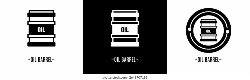 Conjunto de logotipo barril de óleo. Coleção de logotipos em preto e branco. Vetor de estoque.
