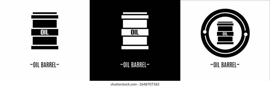 Conjunto de logotipo barril de óleo. Coleção de logotipos em preto e branco. Vetor de estoque.