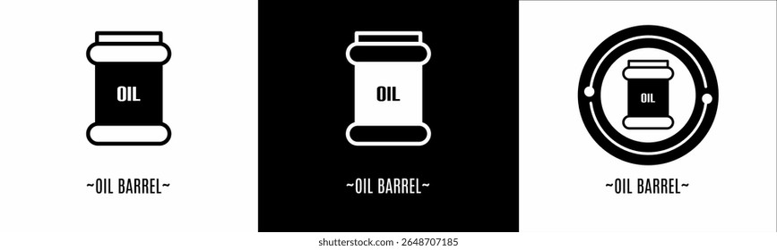 Conjunto de logotipo barril de óleo. Coleção de logotipos em preto e branco. Vetor de estoque.