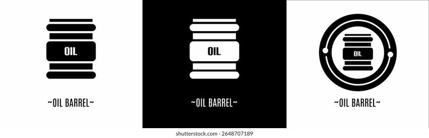 Conjunto de logotipo barril de óleo. Coleção de logotipos em preto e branco. Vetor de estoque.