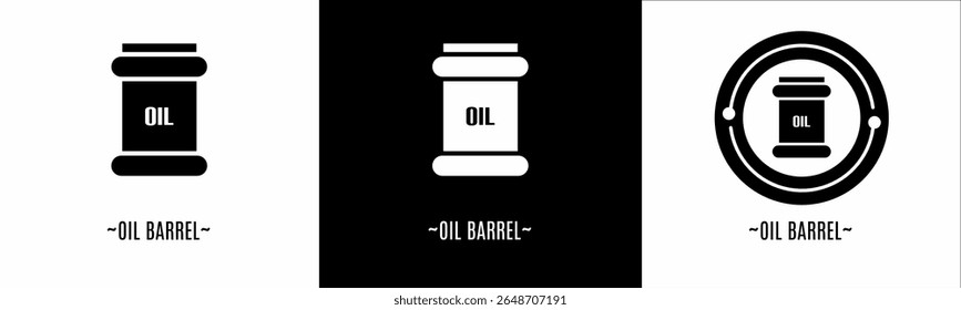 Conjunto de logotipo barril de óleo. Coleção de logotipos em preto e branco. Vetor de estoque.