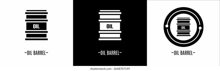Conjunto de logotipo barril de óleo. Coleção de logotipos em preto e branco. Vetor de estoque.