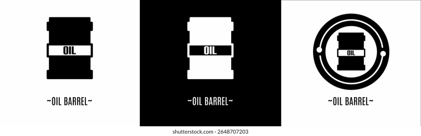 Conjunto de logotipo barril de óleo. Coleção de logotipos em preto e branco. Vetor de estoque.