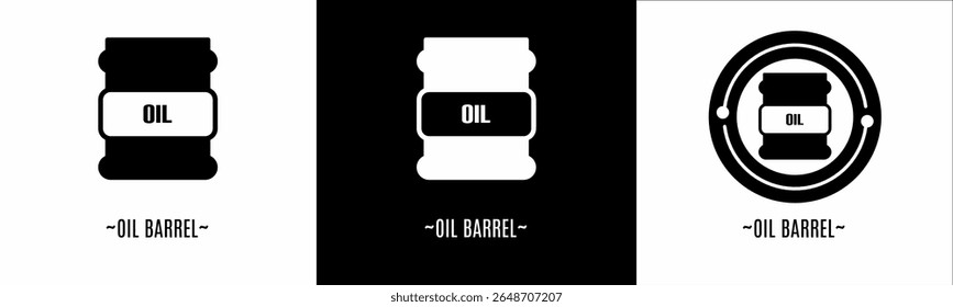 Conjunto de logotipo barril de óleo. Coleção de logotipos em preto e branco. Vetor de estoque.