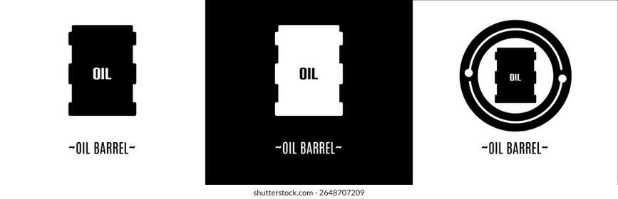 Oil barrel logo set. Collection of black and white logos. Stock vector.