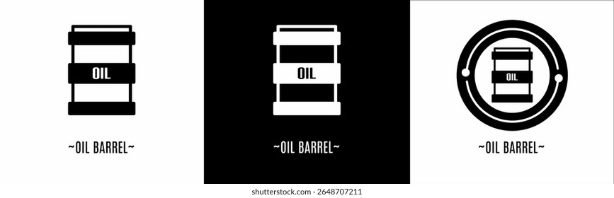 Conjunto de logotipo barril de óleo. Coleção de logotipos em preto e branco. Vetor de estoque.