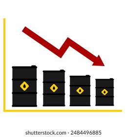 oil barrel low price dollar. gasoline falling arrow red vector illustration editable