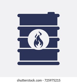Oil Barrel Metal Fire Icon Flat Graphic Vector Burn Sign