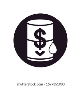 oil barrel with money symbol and drop icon over white background, silhouette style, vector illustration