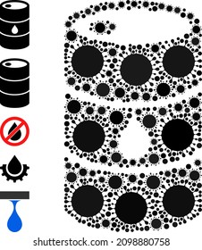 Oil barrel mosaic icon. Vector mosaic composed of randomized virulent items. Virus mosaic oil barrel icon, and additional icons. Oil barrel mosaic for pandemic images.