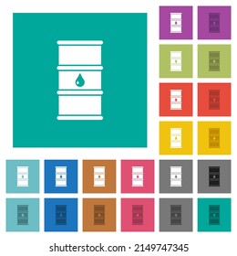 Ölfass, mehrfarbige Flachsymbole auf einfarbigem Hintergrund. Weiße und dunklere Icon-Variationen für Hover oder aktive Effekte.