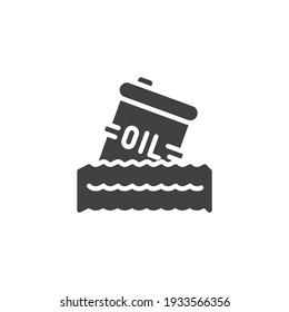 Barril de petróleo en el icono del vector del océano. signo plano relleno para concepto móvil y diseño web. Icono de glifo de contaminación de aguas residuales químicas. Símbolo, ilustración del logotipo. Gráficos vectoriales