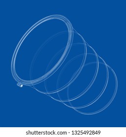 Oil barrel outline. Vector rendering of 3d. Wire-frame style. The layers of visible and invisible lines are separated