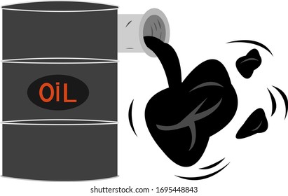 oil barrel with a pipe from which a dark liquid pours concept of economy and industry object on a white background