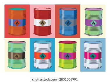 Oil Barrel Pop Style Vector Illustration. Inspired by Andy Warhol's Campbell's Soup Cans.