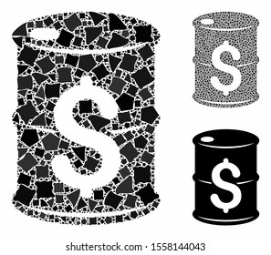 Oil barrel price mosaic of irregular items in variable sizes and color hues, based on oil barrel price icon. Vector bumpy items are grouped into collage.
