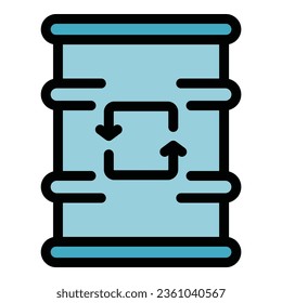 Oil barrel recycling icon outline vector. Chemical waste. Plastic program color flat