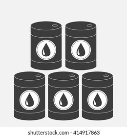Oil barrel set with oil drop sign icon.  Isolated. Black sign on white background. Oil droplet. Flat design. Vector illustration