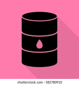 Oil barrel sign. Black icon with flat style shadow path on pink background.