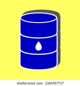 Oil barrel sign. Blue Icon with white stroke in 3d at yellow Background. Illustration.