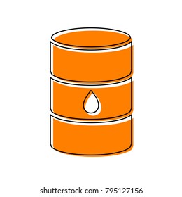 Oil barrel sign. Vector. Black line icon with shifted flat orange filled icon on white background. Isolated.
