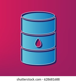 Oil barrel sign. Vector. Blue 3d printed icon on magenta background.