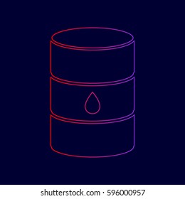 Oil barrel sign. Vector. Line icon with gradient from red to violet colors on dark blue background.