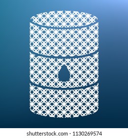 Oil barrel sign. Vector. White textured icon at lapis lazuli gradient background.