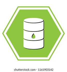 Oil barrel sign. Vector. White icon with black shadow at yellow green honeycomb on white background.